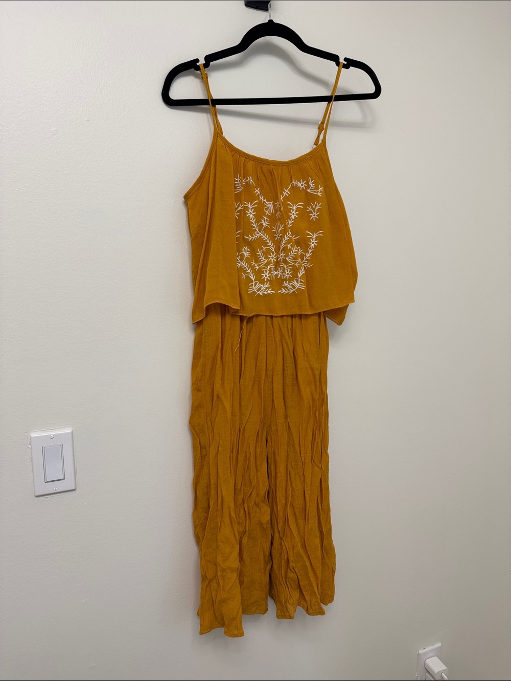 Embroidered Mustard Sleeveless Jumpsuit